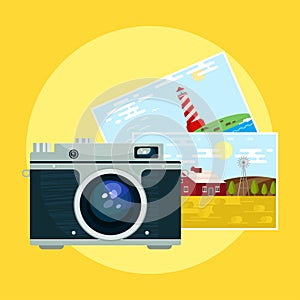 Vector of vintage camera and pix.