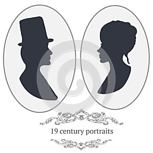 Vector vintage card portraits with woman and man