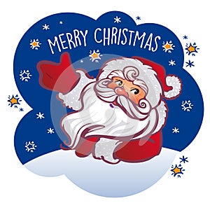 Vector vintage Christmas greeting card with cartoon Santa Claus.