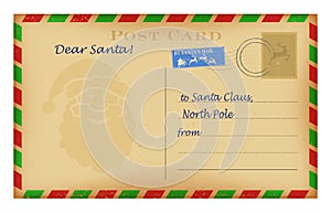 Vector vintage Christmas letter to Santa template. Wish list design.