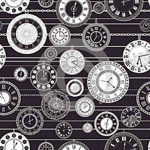 Vector vintage clock dial seamless pattern