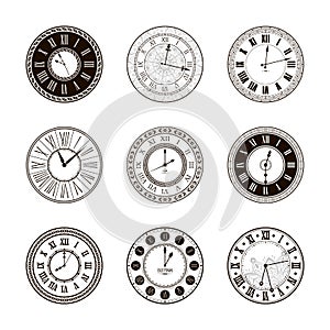 Vector vintage clock dials set
