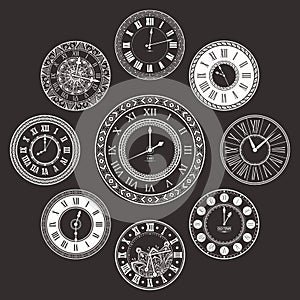 Vector vintage clock dials set