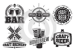 Vector vintage craft beer logos. bar labels and emblems