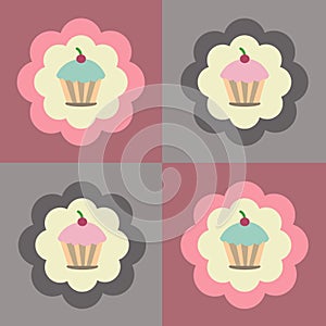 Vector Vintage Cupcake Set Illustration