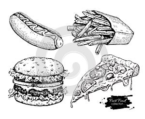 Vector vintage fast food drawing set.