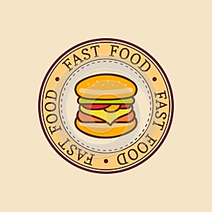 Vector vintage fast food logo. Burge sign. Bistro icon. Eatery emblem for street restaurant, cafe, bar menu design.