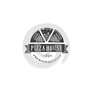 Vector vintage fast food logo. Hipster natural Pizza House label, sign. Bistro icon. Street eatery emblem