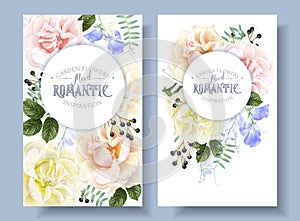 Vector vintage floral banners with garden roses