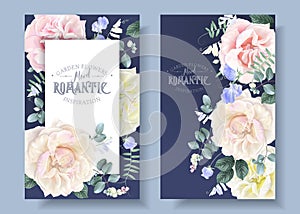 Vector vintage floral banners with garden roses