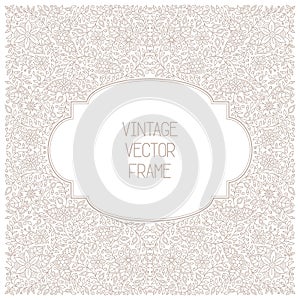 Vector vintage floral frame on white background in mono thin line style