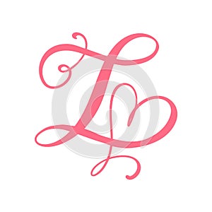 Vector Vintage floral monogram letter Z. Calligraphy element heart logo Valentine card flourish frame. Hand drawn Love