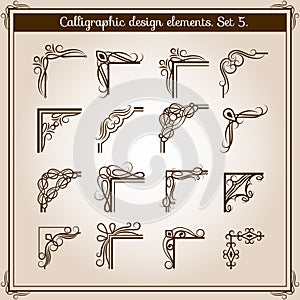 Vector vintage floral page frame ornament corners. Retro flourish angled accent design elements photo