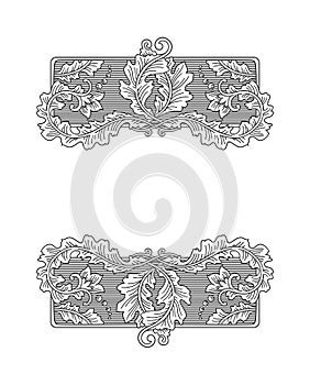 Vector vintage frame of two vignettes with floral swirls, flowers and berries