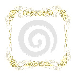 Vector vintage golden frame, background template, filigree swirl lines, certificate decorative element, gold color, square frame.