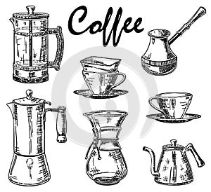 Vector vintage hand drawn coffee set