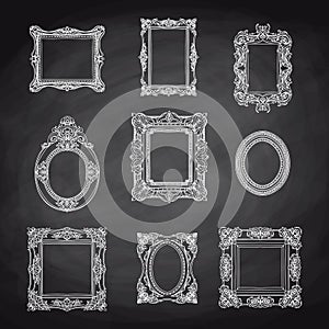 Vector vintage hand drawn set with picture frames