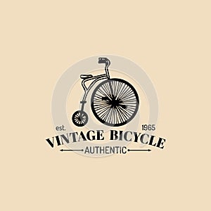 Vector vintage hipster bicycle logo. Retro velocipede emblem for card templates, store, company advertising poster etc.