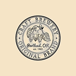 Vector vintage hops logo. Brewery herbs design. Hand sketched beer, ale or lager plant illustration.