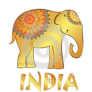 Vector vintage Indian elephant illustration isolated on white