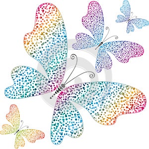 Vector vintage isolated rainbow gradient butterflies for your design