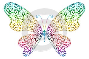 Vector vintage isolated rainbow gradient dotty butterfly for your design photo
