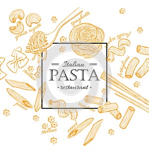 Vector vintage italian pasta restaurant illustration. Hand drawn