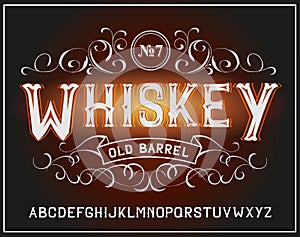 Vector vintage label font. Whiskey style photo