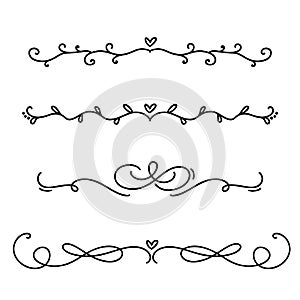 Vector vintage line elegant dividers and separators, swirls and corners decorative ornaments. Floral lines filigree design