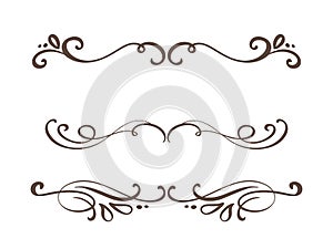 Vector vintage line elegant dividers and separators, swirls and corners decorative ornaments. Floral lines filigree design