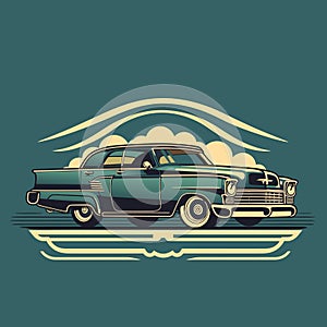 Vector vintage low rider auto, retro old car illustration icon