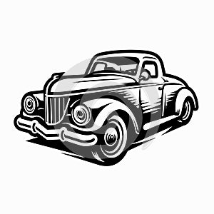 Vector vintage low rider auto, retro old car illustration icon