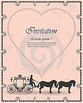 Vector Vintage luxury wedding invitations, the coach and the carriage of the heart as background of cards, banners.