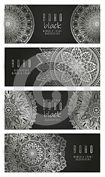 Vector vintage mandala card set.silver color. Oriental design Layout. Islam, Arabic, Indian, ottoman motifs. Front page and back