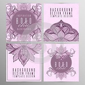 Vector vintage mandala lotus card set pink color. Oriental design Layout. Islam, Arabic, Indian, ottoman motifs. Front page and