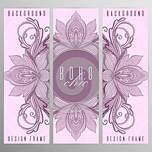 Vector vintage mandala lotus card set pink color. Oriental design Layout. Islam, Arabic, Indian, ottoman motifs. Front page and