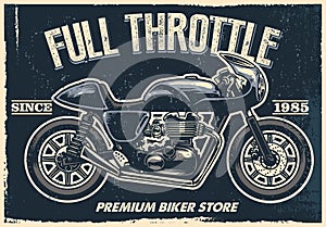 Vintage motorcycle poster, texture is easy to remove photo