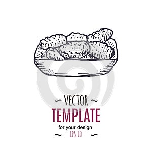 Vector vintage nuggets drawing. Hand drawn monochrome fast food illustration.