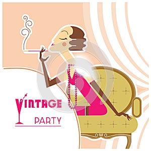 Vector vintage party flapper girl with sigaret