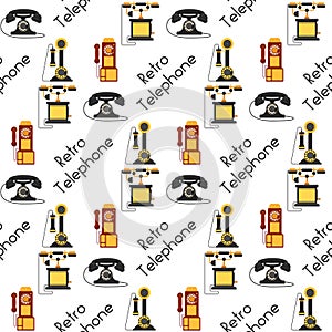 Vector vintage phones retro lod telephone seamless pattern background connection device technology telephonic