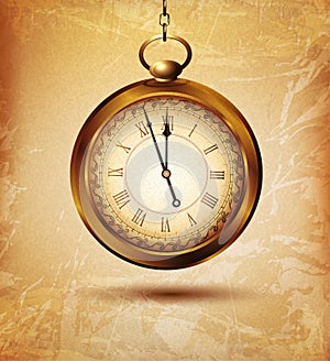 Vector vintage pocket watch on an old grunge background