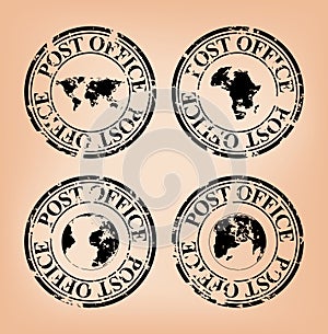 vector vintage post stamps with map of the world