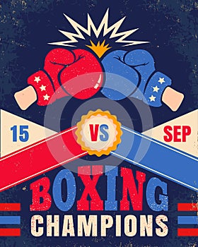 Vector vintage poster for a boxing with two gloves