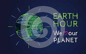 Vector vintage poster for a Earth hour. March Earth hour day