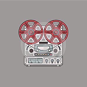 Vector vintage reel to reel tape recorder.