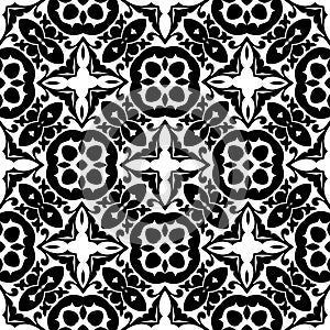 Vector vintage seamless black and white floral pattern.