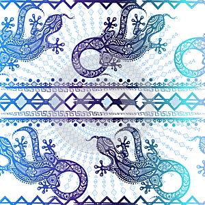 Vector vintage seamless ethnic pattern image lizards and lines photo