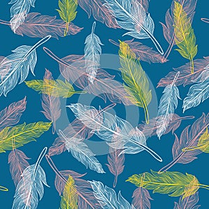 Vector vintage seamless feather pattern