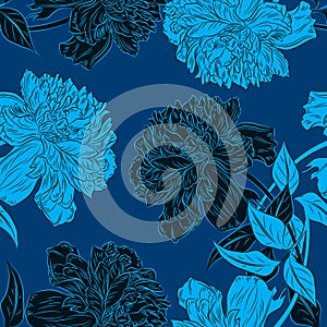 Vector vintage seamless floral pattern with peonies