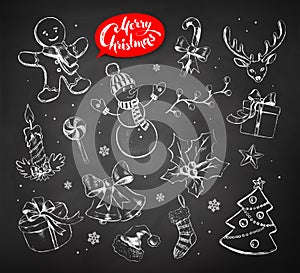 Vector vintage set of chalked Christmas objects